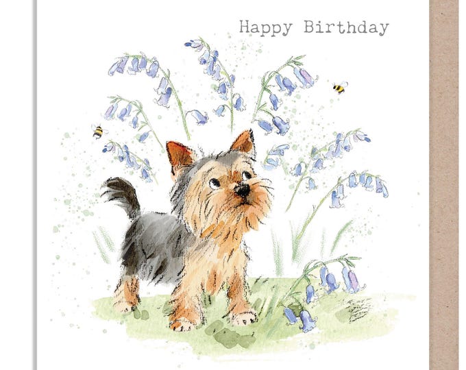 Birthday Card - Charming illustration - 'Absolutely barking' range - Yorkshire Terrier - Made in UK -  ABE113