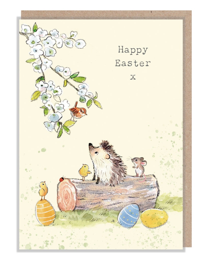 Easter Card Charming illustration Hedgehog and mouse 'Bucklebury Wood' range Made in UK BWEASTER01 image 1