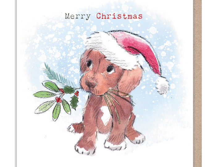 Merry Christmas - Quality Christmas Card - 150 x 150 mm - Charming illustration - 'Absolutely barking' range - Made in UK -  ABX115