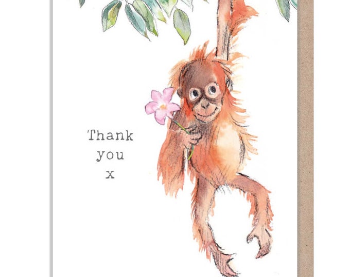 Thank you card - Orangutan illustration - 'Wonderfully Wild'  range - Made in UK -  WWE023