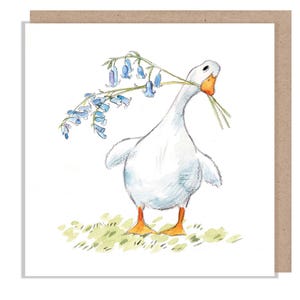 Cartão em branco - Pato branco - Cartão de felicitações de qualidade - Ilustração de pato e jacinto - Linha 'Down by the river' - Fabricado no Reino Unido - RIV015