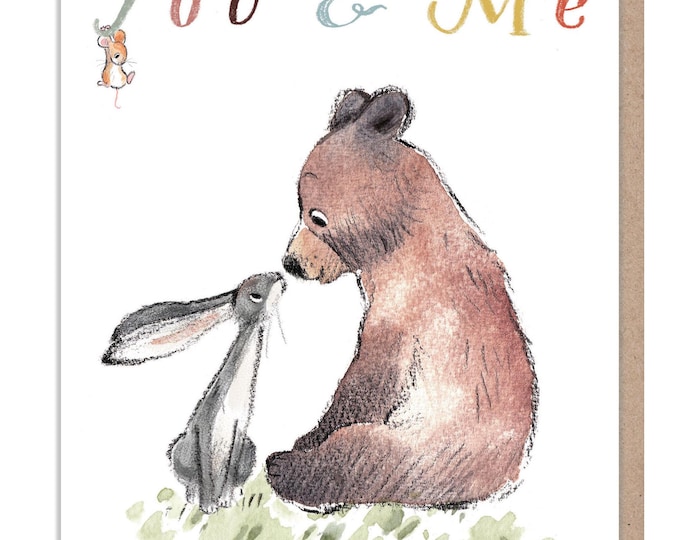 Our Anniversary, Quality Greeting Card, Love is..., 'the Bear, the Hare, and the Mouse' , heart warming Illustrations, made in UK, BHME01