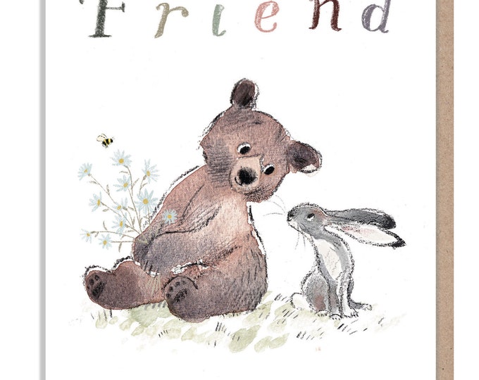 Special Friend Birthday, Quality Greeting Card, 'the Bear, the Hare, and the Mouse', heart warming Illustrations, made in UK, BHME04