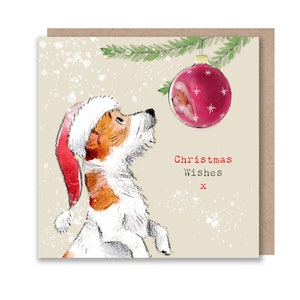 Hunde Weihnachtskarte - Hochwertige Weihnachtskarte - Bezaubernde Illustration - 'Absolutely Barking' Serie - Jack Russel- Made in UK - ABK011
