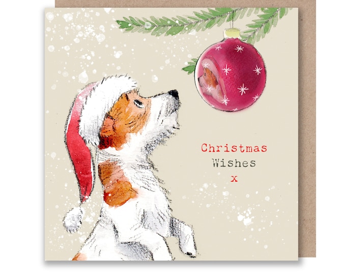 Dog Christmas Card - Quality Christmas Card - Charming illustration - 'Absolutely barking' range- Jack Russell- Made in UK -  ABX011