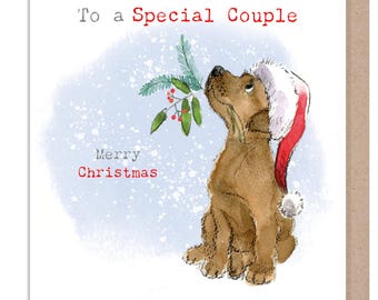 Special Couple Christmas Card: Chocolate Labrador - Charming Dog Illustration ABX128
