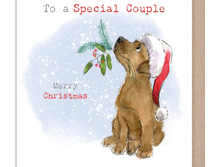 Special Couple Christmas Card: Chocolate Labrador - Charming Dog Illustration ABX128