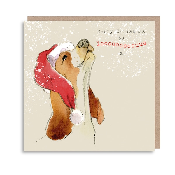 Hunde Weihnachtskarte - Hochwertige Weihnachtskarte - Bezaubernde Illustration - 'Absolutely barking' Sortiment- Basset Hound- Made in UK - ABX07