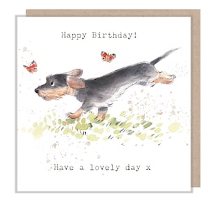 犬の誕生日カード - 高品質のグリーティングカード - 魅力的なイラスト - 「絶対に吠える」シリーズ - ソーセージ犬 - 英国製 - ABE057