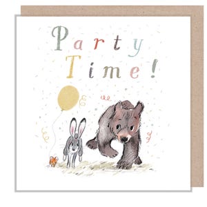 L'heure de la fête, carte de voeux de qualité, « l'ours, le lièvre et la souris », illustrations réconfortantes, fabriquée au Royaume-Uni, sans plastique, BHME034