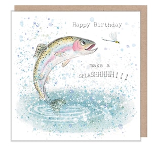 Geburtstagskarte - Springende Fische-Illustration - 'Down by the River' - Made in UK - RIV012