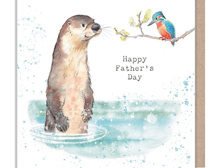 Fathers Day Card - Otter and kingfisher illustration - 'Down by the river' range - made in UK  - RIVFD01