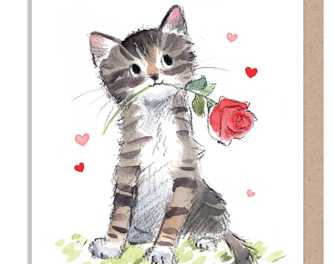 Valentines card - Cute Kitten Illustration - EPPVAL01