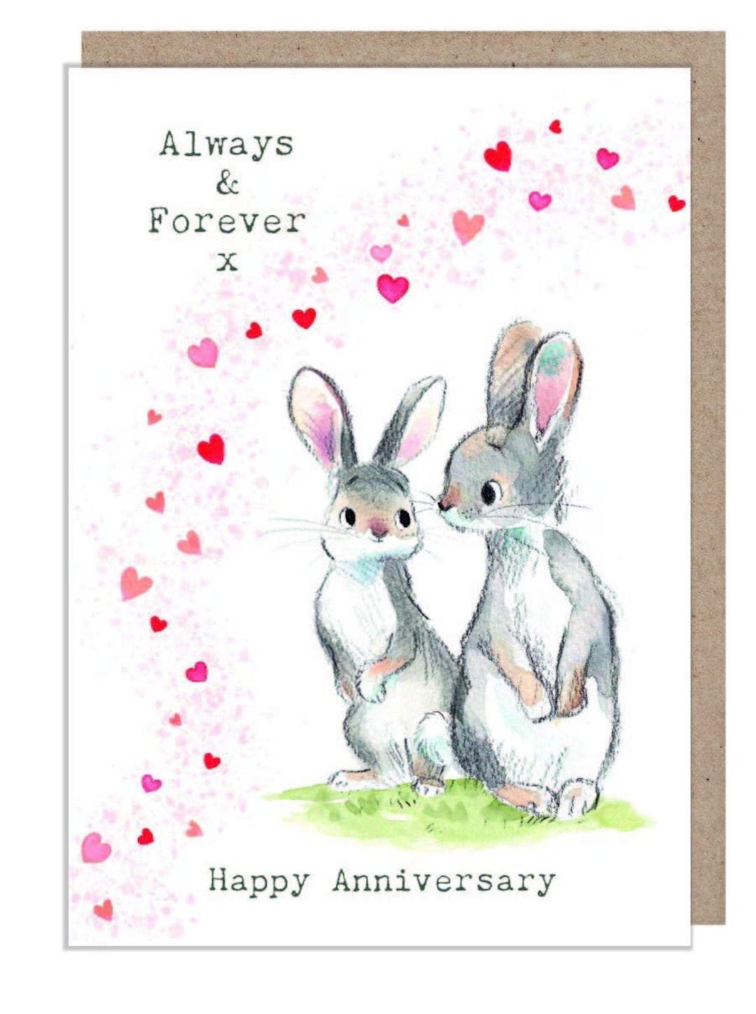 Anniversary Card - Rabbits and Hearts Illustration BWE035 - Etsy