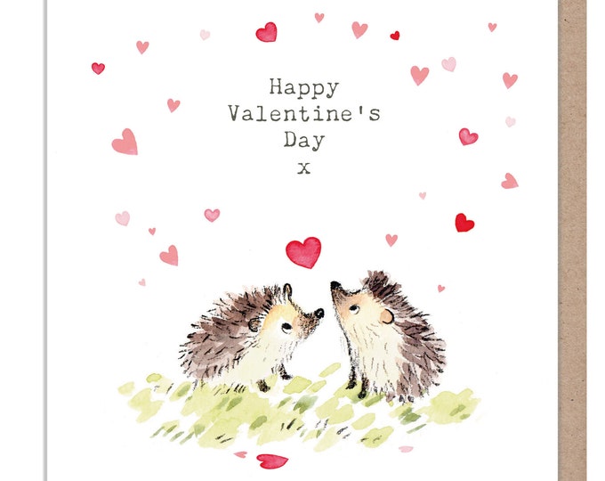 Valentines Card - Hedgehog design - Quality Card - Charming illustration - 'Bucklebury Wood'  range - Made in UK -  BWVAL04