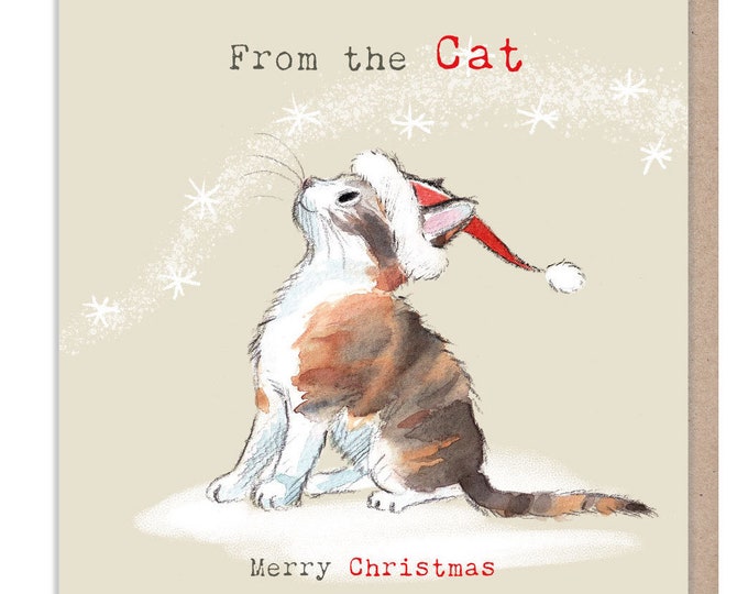 From the Cat - Quality Christmas Card - 150 x 150mm - Charming Cat illustration - 'Pawsitively Purrect' range - Made in UK - XPP011