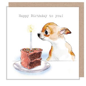 Carte d'anniversaire - Carte de voeux de qualité - Charmante illustration - Gamme « Absolument aboyant » - Chien avec gâteau - Fabriqué au Royaume-Uni - ABE110