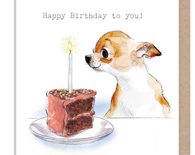 Birthday Card - Quality Greeting Card - Charming illustration - 'Absolutely barking' range - Dog with Cake - Made in UK -  ABE110