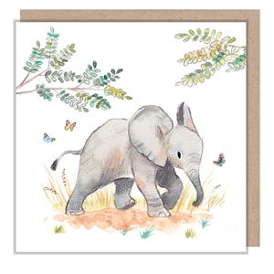 Cartão em branco elefante - Ilustração encantadora - Elefante e borboletas - Linha 'Wonderfully Wild' - Feito no Reino Unido - WWE033