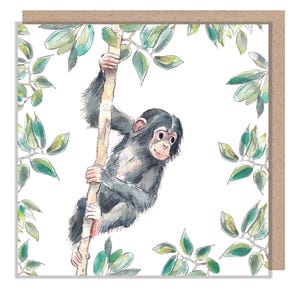Cartão em branco de chimpanzé - Ilustração encantadora - Chimpanzé escalador - Linha 'Wonderfully Wild' - Feito no Reino Unido - WWE032