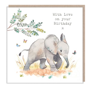 Elefant Geburtstagskarte - Charmante Illustration - Elefant und Schmetterlinge - 'Wunderschön Wild' Reihe - Made in UK - WWE03