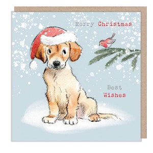 Merry Christmas - Hochwertige Weihnachtskarte - 150 x 150mm - Charmante Hundeillustration - 'Absolutely Barking' Reihe - Made in UK - ABK0111