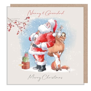 Nounou et grand-père - Carte de Noël de qualité - 150 x 150 mm - Illustration de sac de père Noël - Gamme « Wintery Tails » - Fabriqué au Royaume-Uni - WT015