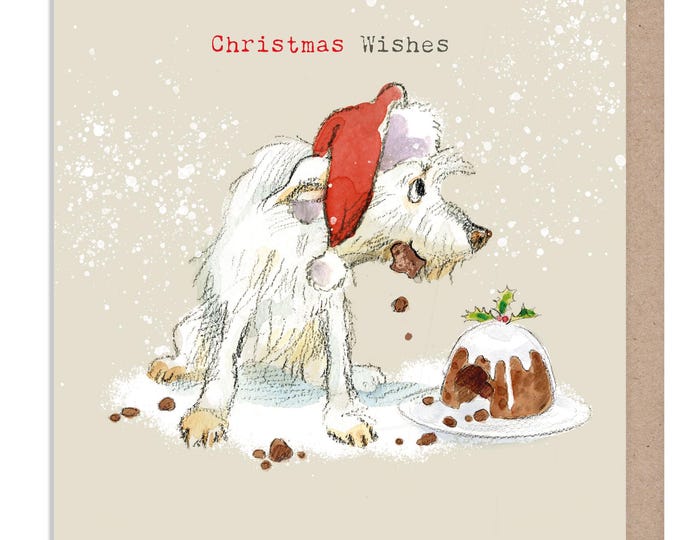 Dog Christmas Card - Christmas Wishes - Quality Christmas Card - Charming illustration - 'Absolutely barking' range - Made in UK -  ABX121