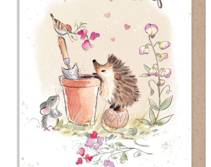 Wife Anniversary Card - Quality Card - Charming illustration - Hedgehog and bird  - 'Morris and Maude' range - Made in UK -  MME020