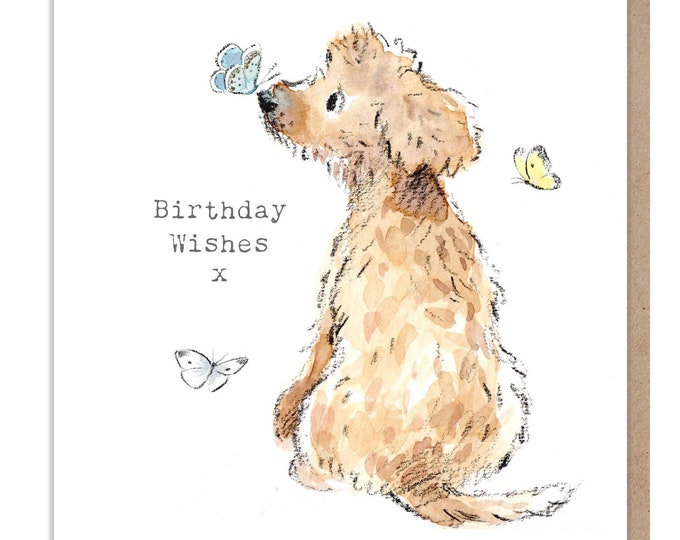 Dog Birthday Card - Quality Greeting Card - Charming illustration - 'Absolutely barking' range - Cockapoo/Labrador - Made in UK -  ABE044