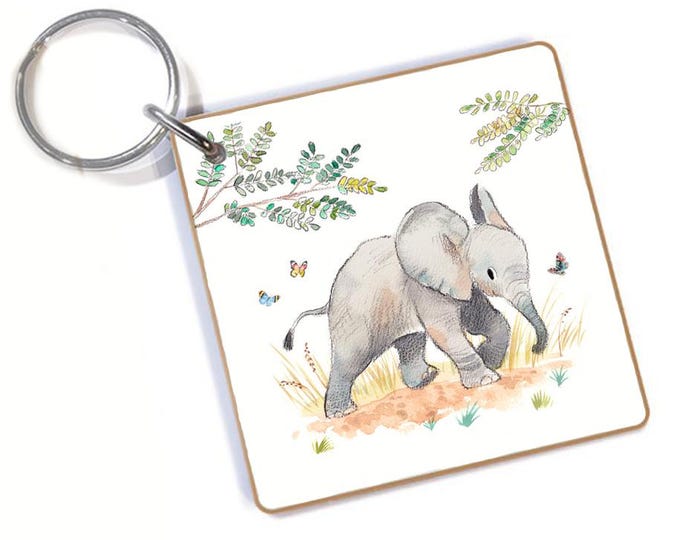 Quality Keyring - Elephant design - double sided - MDF-  Made in the UK  - KR04
