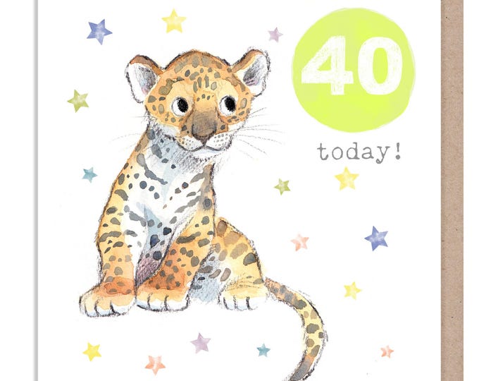 AGE 40 Birthday Card -  Charming illustration -   'Party Time'  range - Made in UK -  PTAGE040