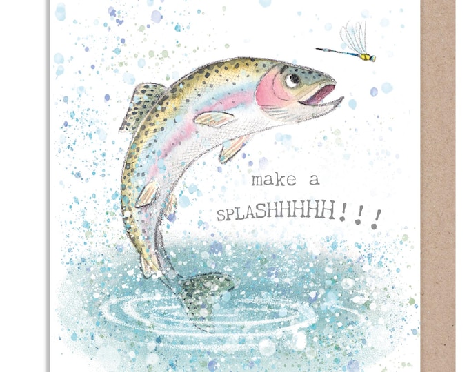 Fathers Day Card-  Jumping Fish  illustration  - 'Down by the river'  range - Made in UK -  RIVFD02