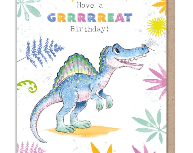 Dinosaur Birthday Card - 'Totally Roarsome' range - Cute Dinosaur illustration - Spinosauras - TR08