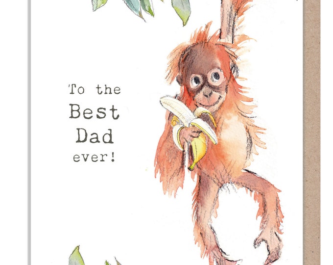 Best Dad Card - Orangutan illustration - 'Wonderfully Wild'  range - Made in UK -  WWFD01