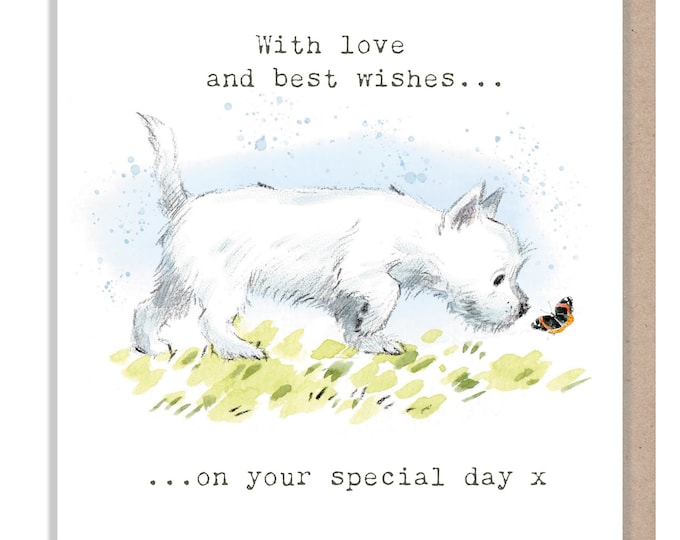 With love and Best Wishes -Quality Greeting Card - Charming illustration - 'Absolutely barking' range - Westie - Made in UK -  ABE062