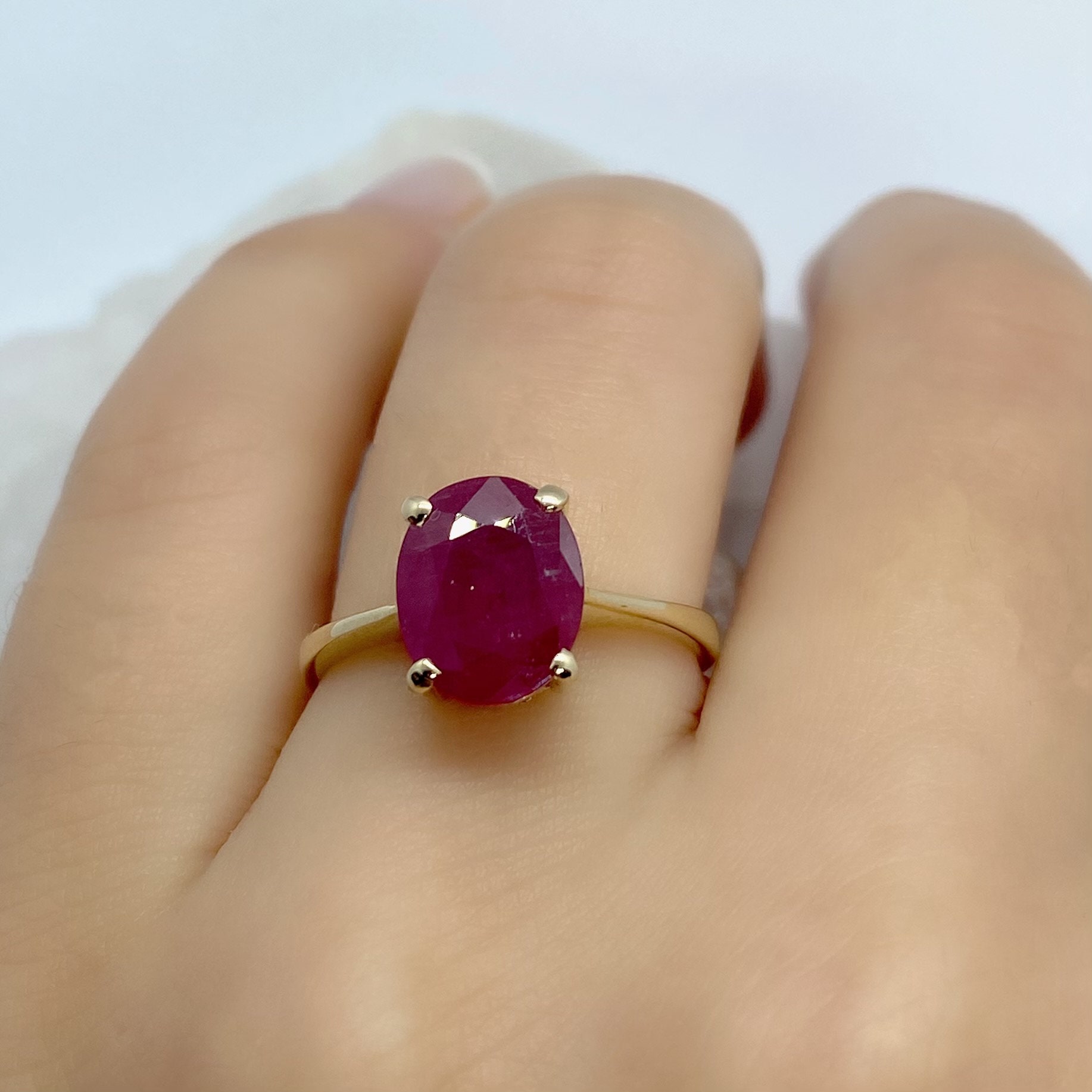 Gem Stone King 10K Yellow Gold Red Created Ruby and White Diamond  Engagement Ring For Women | 3.12 Cttw | Oval 10X8MM | Gemstone July  Birthstone | Available in Size 5,6,7,8,9 | Amazon.com