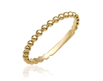14k Solid Gold Ball Ring, Gold Beaded Ring, Gold Bubble Ring, Gold Bubble Jewelry, Multiball Stackable Bead Ring, Dainty Ball Beads Band