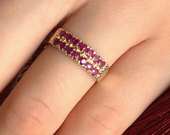 Anillo de rubí de oro, anillo de rubí natural, piedra de nacimiento de julio, anillo apilable, anillo vintage de rubí, anillo de eternidad de oro, banda de eternidad de rubí, regalo para la esposa