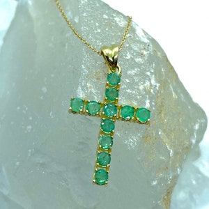 Emerald Gold Necklace Gold Cross Necklace Gold Cross - Etsy