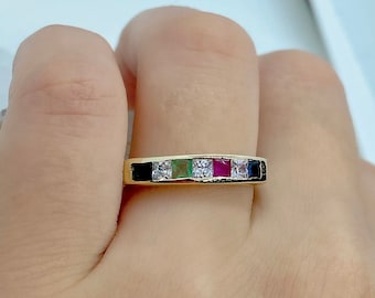 Gold Edelstein Ring - Multicolor Edelstein - Smaragd - Saphir - Rubin - Zirkon - Vintage Edelstein Ring - 14k Gold Ring - Gold Vintage Schmuck