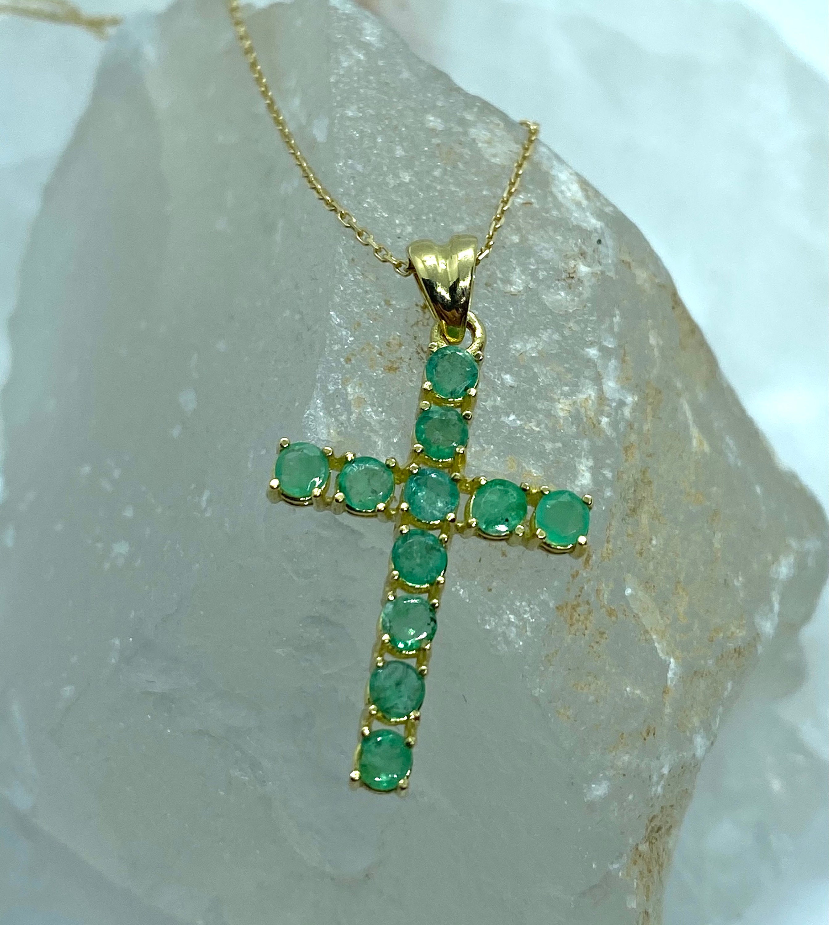 Emerald Gold Necklace Gold Cross Necklace Gold Cross - Etsy UK