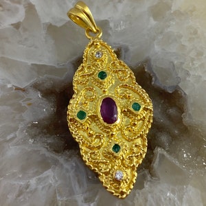 Byzantine silver - 22k Gold Plated Silver Pendant - Byzantine Dainty Pendant - Gemstone Silver Pendant - Byzantine Jewelry - Byzantine Gift