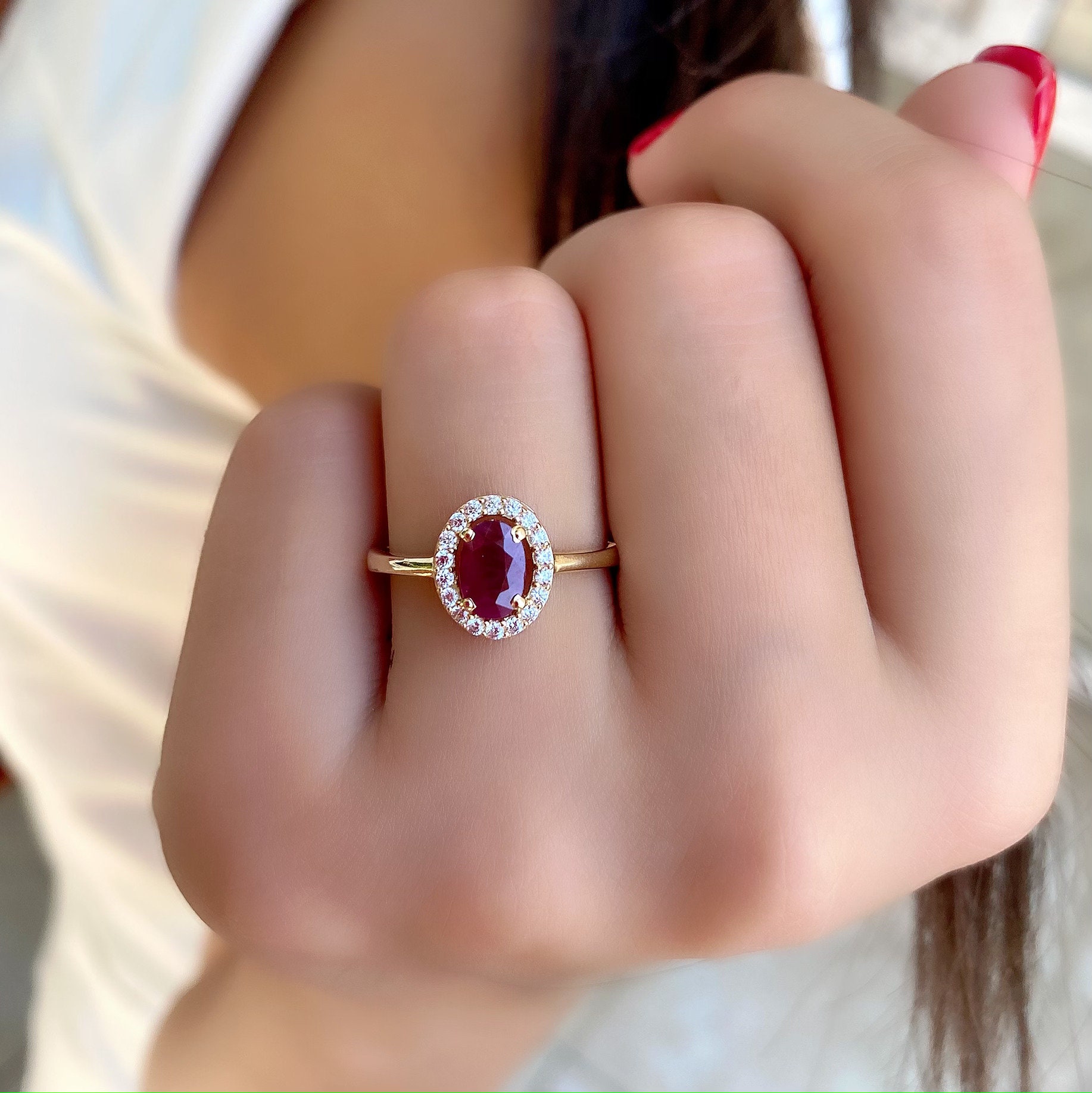 Ruby Gold Ring Natural Ruby Gemstone Gold Ring Dainty Gold