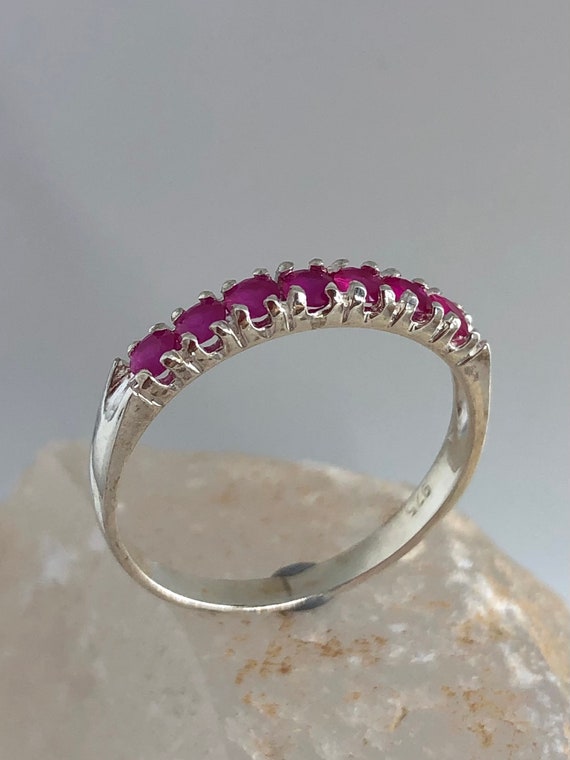 Ruby Silver Ring - Sterling Silver Ruby Band - Mi… - image 2