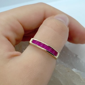Gold Ruby Ring, Natural Ruby Ring, July Birthstone, Stackable Ring, Ruby Vintage Ring, Gold Eternity Ring, Ruby Eternity Band, Gift For Wife
