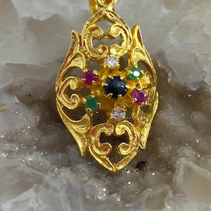 Byzantine silver - 22k Gold Plated Silver Pendant - Byzantine Dainty Pendant - Gemstone Silver Pendant - Byzantine Jewelry - Byzantine Gift