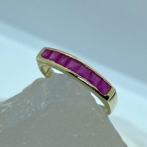 Gold Ruby Ring, Natural Ruby Ring, July Birthstone, Stackable Ring, Ruby Vintage Ring, Gold Eternity Ring, Ruby Eternity Band, Gift For Wife image 4