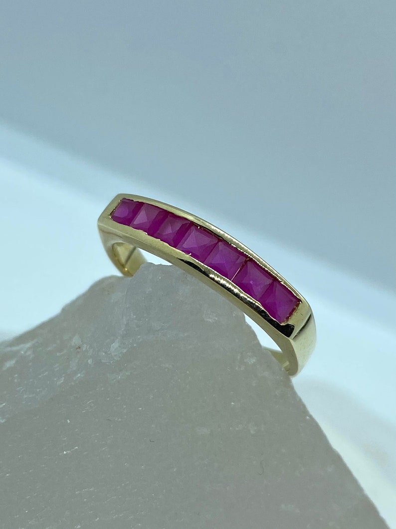 Gold Ruby Ring, Natural Ruby Ring, July Birthstone, Stackable Ring, Ruby Vintage Ring, Gold Eternity Ring, Ruby Eternity Band, Gift For Wife image 4