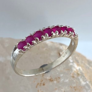 Ruby Silver Ring - Sterling Silver Ruby Band - Minimalist Ruby Women Promise Ring - Dainty Silver Jewelry - Red Gemstone Ring - Gift Wife